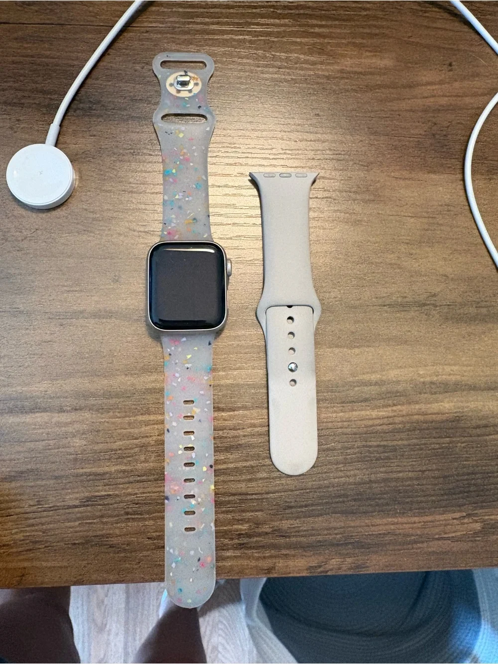 Apple Watch with Confetti Silicone Band and White Sport Band